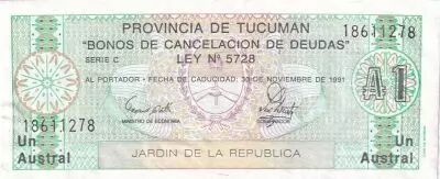 Argentina 1 Austral, Province of Tucuman - 1991