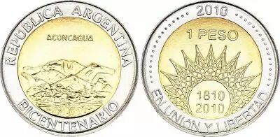 Argentina 1 Peso - Cerro Aconcagua de Mendoza - 2010 - Bimetal