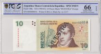 Argentina 10 Pesos Manuel Belgrano - 1998 - Spécimen - PCGS 66 OPQ