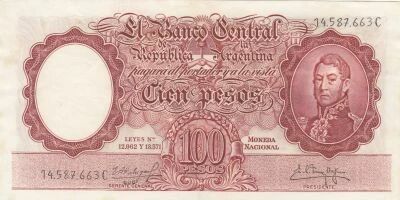 Argentina 100 Pesos - Jos� de San Mart�n - Spaniards and Indians - 1967 - Series C