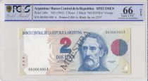 Argentina 2 Pesos Bartolomé Mitre - Museum  - 1992 - Spécimen - PCGS 66 OPQ