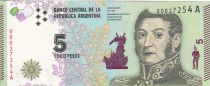 Argentina 5 Pesos - J. San Martin - Bolivar, Mendoza, Artigas - 2015 - Serial A - P.359