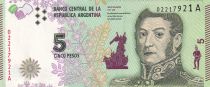 Argentina 5 Pesos - J. San Martin - Bolivar, Mendoza, Artigas - ND (2015) - Serial A - P.359