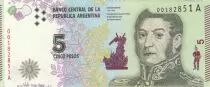 Argentina 5 Pesos J. San Martin - Bolivar, Mendoza, Artigas 2015