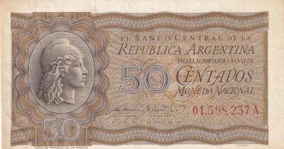Argentina 50 Centavos - Liberty - National Constitution - ND (1950-1951) - Series A