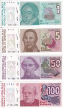 Argentina Lot of 4 banknotes - 1, 5, 50, 100 Australes