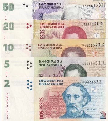 Argentina Set of 2, 5, 10, 20, 50 Pesos - 2012-2016