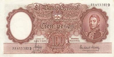 Argentine 100 Pesos - Jos� de San Mart�n - Espagnols et Indiens - 1967 - S�rie D