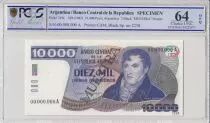 Argentine 10000 Pesos Argentinos , M Belgrano  - 1985 - Spécimen - PCGS 64 OPQ