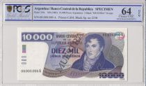 Argentine 10000 Pesos Argentinos , M Belgrano  - 1985 - Spécimen - PCGS 64 OPQ