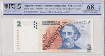 Argentine 2 Pesos Bartolomé Mitre - Musée - 1997 - Spécimen - PCGS 68 OPQ