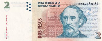Argentine 2 Pesos Bartolom Mitre - Muse - 2012 - Srie L
