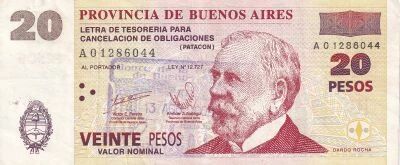 Argentine 20 Pesos Patac�n - Bon du tr�sor Buenos Aires - S�rie A - Surcharg�