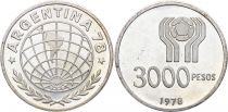 Argentine 3000 Pesos - Coupe du Monde de Football - 1978 - Argent