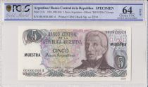 Argentine 5 Pesos Argentinos , G San Martin  - 1983 - Spécimen - PCGS 64 OPQ