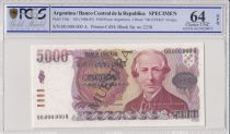 Argentine 5000 Pesos Argentinos , J B Alberdi  - 1984 - Spécimen - PCGS 64 OPQ