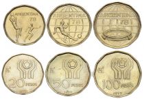 Argentine Série 3 monnaies 20 à 100 Pesos - Coupe du Monde de Football - 1977-1978