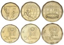 Argentine Série 3 monnaies 20 à 100 Pesos - Coupe du Monde de Football - 1978