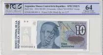 Argentinien 10 Australes , S Derqui  - 1985 - Sp&eacute;cimen - PCGS 64 OPQ
