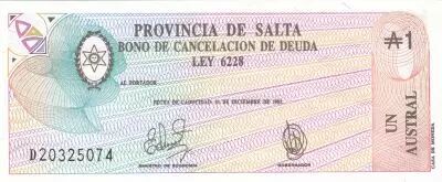 Argentinien 5 australes - Province of Salta - 31-12-1987 - Serial D
