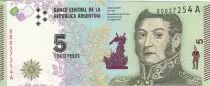 Argentinien 5 Pesos - J. San Martin - Bolivar, Mendoza, Artigas - 2015 - Serial A - P.359