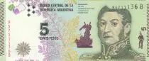 Argentinien 5 Pesos - J. San Martin - Bolivar, Mendoza, Artigas - ND (2015) - Serial B - P.359
