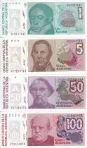 Argentinien Lot of 4 banknotes - 1, 5, 50, 100 Australes
