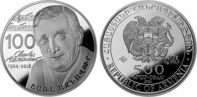 Armenia 500 Drams Charles Aznavour - 1 Ounce Silver 2024