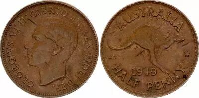 Australia 1/2 Penny - George VI - Kangouroo - Mixted years 1939-1948