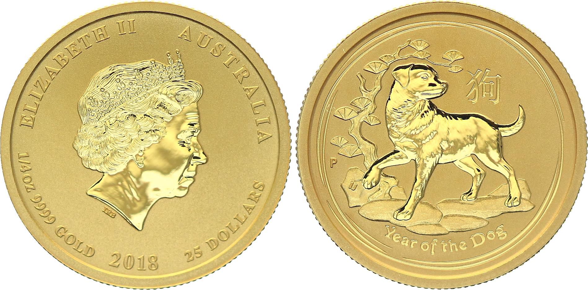 Coin Australia Dollars Elizabeth II - Year of Dog Gold 1/4 Oz 2018
