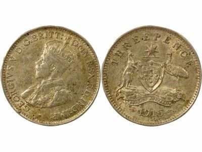 Australia George V - 3 Silver Pence - 1915 London