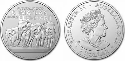 Australie 1 Dollar Elisabeth II - El�phants de Sumatra -  Once Argent 2022