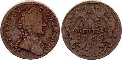 AUSTRIAN KRISTALL 53177 レア Coin Austria 1 kreutzer - Marie Therese - 1762 P Prague