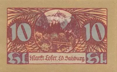 Austria 10 Heller 1921 - Coat of Arms - City of Lofer, notgel 2nd type