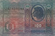 Austria 100 Kronen 1912 - Overprint with black stamp and postal stamp