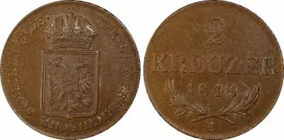 Austria 2 Kreuzer Arms - 1848 A PCGS AU 58