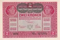 Austria 2 Kronen - Heads of women - Green ovpt - 1917 - P.50