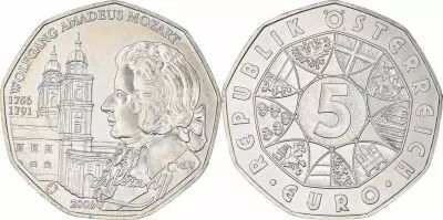 Austria 5 Euro - Mozart - 2006 - Silver