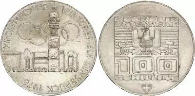Autriche 100 schilling,  jeux Olympiques d\'innsbruck  - 1976