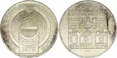 Autriche 100 shilling, 20�me anniv.- Trait� de Strate 1975