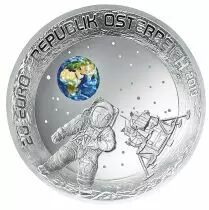 Autriche 20 Euros - 50 ans Premiers Pas sur la Lune&nbsp;- Argent BE - 2019 - Couleur Phosphorescente