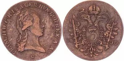 Autriche 3 Kreuzer, Franz II - Armoiries  - 1800 C