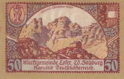 Autriche 50 Heller 1921 - Montagne - Ville de Lofer