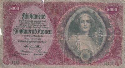 Autriche 5000 Kronen - Jeune Femme - Ornement floral - 1922