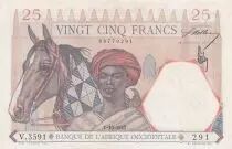 B A O 25 Francs  Touareg, Lion - Chiffres rouges - 01-10-1942 - S&eacute;rie V.3591