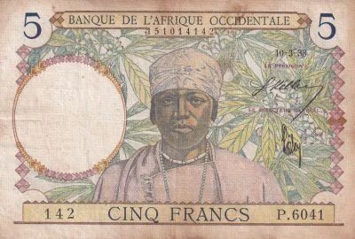 B A O 5 Francs - Africain - Tissage - 10-03-1938 - S�rie P.6041