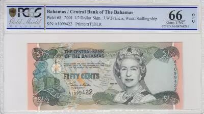 Bahamas 0.5 Dollar Elizabeth II - March� - 2001 - PCGS 66 OPQ
