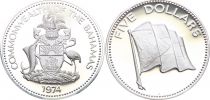 Bahamas 5 Dollars - Drapeau - 1974 - Argent - Frappe BE