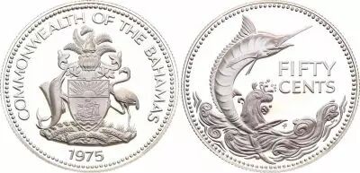 Bahamas 50 Cents - Blue Marlin - 1975 - Silver Proof