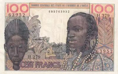 BCEAO 100 Francs - Masque - ND(1959) - S�rie K.279 - P.2b